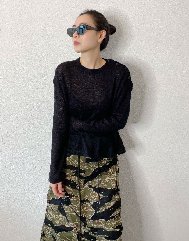 Black Button Up Shoulder Knit #250321